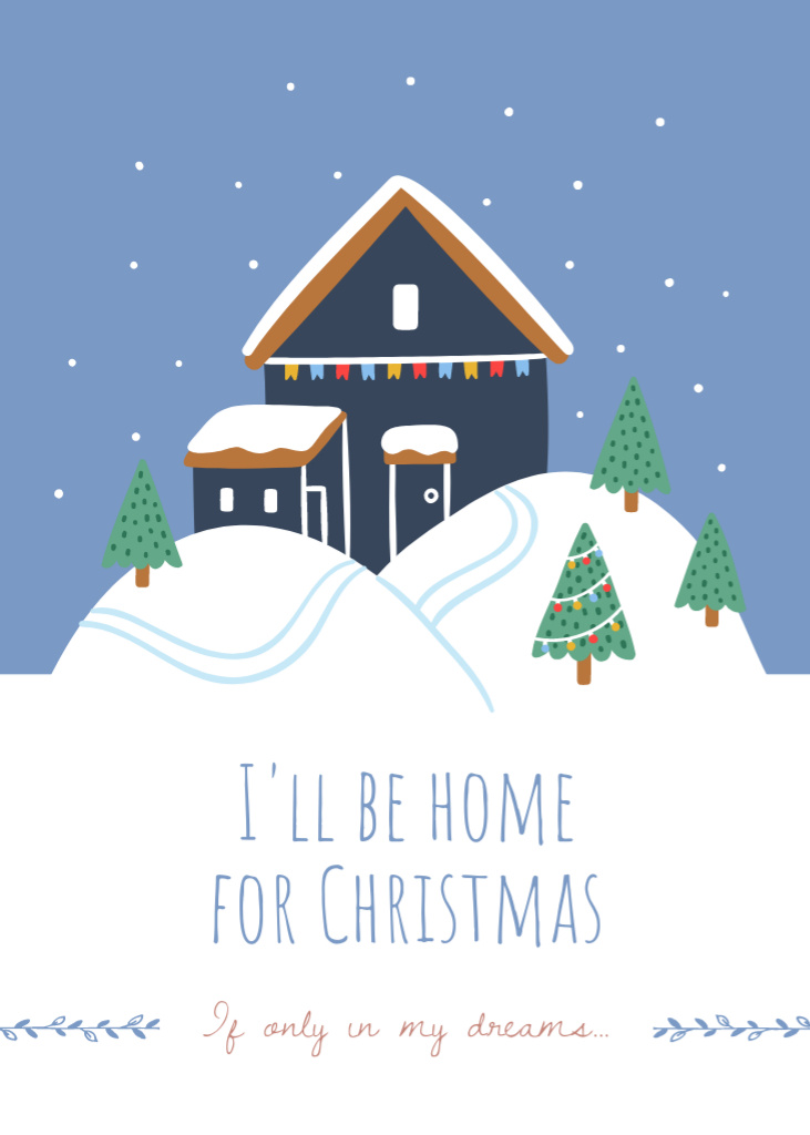 Cheerful Christmas Greeting With Home And Snow Postcard 5x7in Vertical Design Template