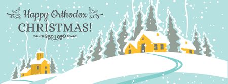 Orthodox Christmas Greeting with snow town Facebook cover Modelo de Design