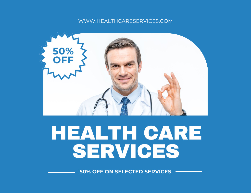 Template di design Healthcare Services Branding with Photo of Professional Doctor Thank You Card 5.5x4in Horizontal