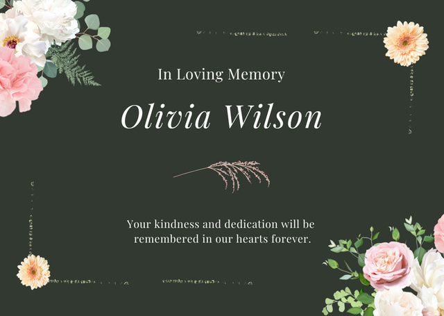 Condolence Phrase on Green with Flowers Card Design Template