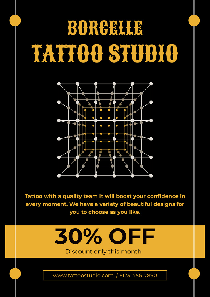 Trendy Tattoo Studio Service With Discount Poster Tasarım Şablonu