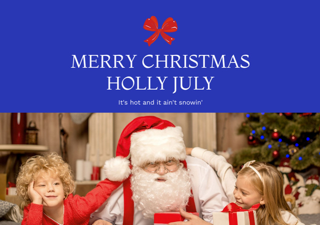 Christmas in July with Santa and Little Children Flyer A5 Horizontal Design Template