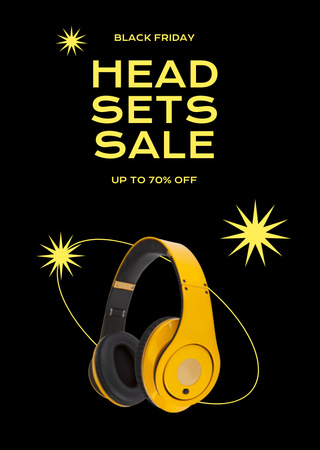 Headsets Sale on Black Friday Postcard A6 Vertical Design Template