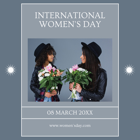 Onnellisia naisia kukkakimppujen kanssa kansainvälisenä naistenpäivänä Instagram Design Template
