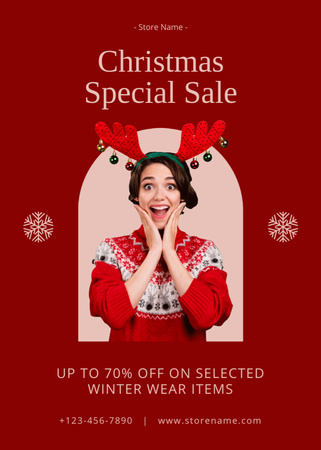 Promoção especial de Natal da roupa de inverno vermelha Flayer Modelo de Design