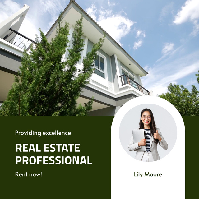 Modèle de visuel Real Estate Professional Agent With House For Rent Offer - Animated Post