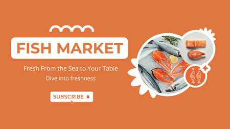 Промо-акция на рыбном рынке со свежим лососем Youtube Thumbnail – шаблон для дизайна