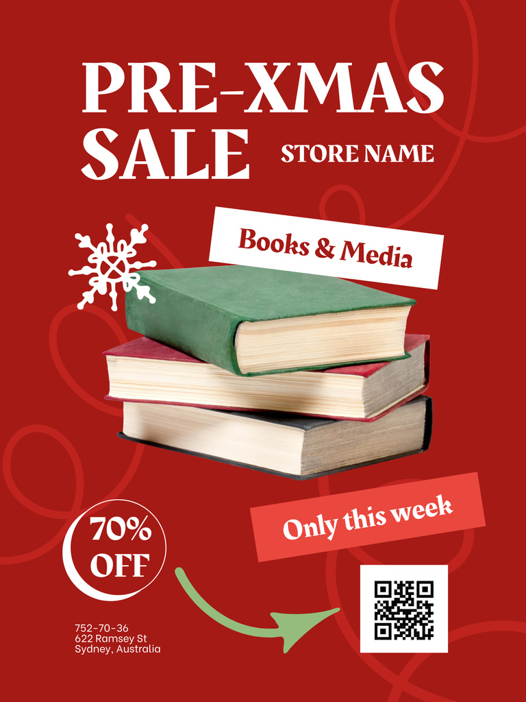 Books and Media Sale on Christmas Poster 36x48in Šablona návrhu