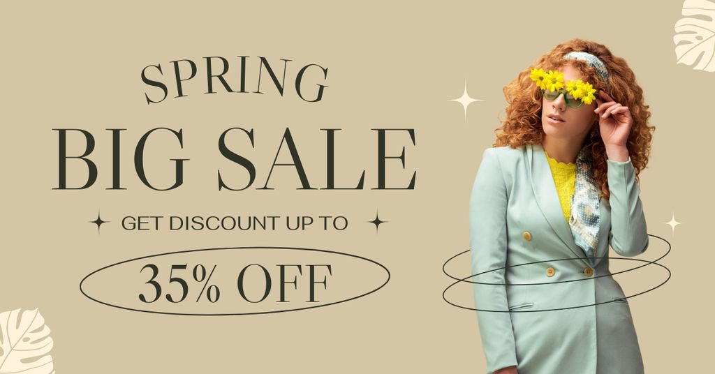 Spring Sale Announcement with Stylish Woman Facebook AD Πρότυπο σχεδίασης