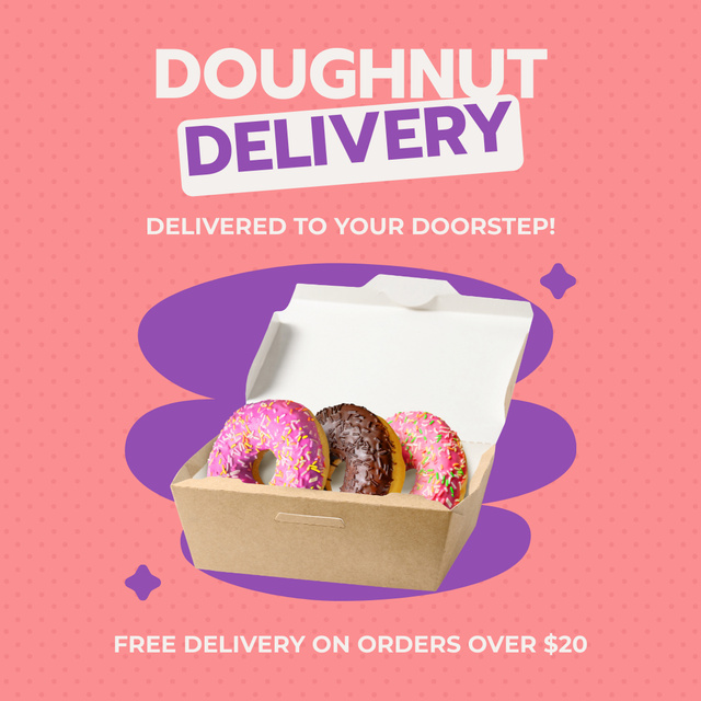 Doughnut Delivery Services Ad with Donuts in Box Instagram – шаблон для дизайна