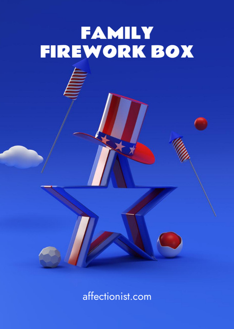 USA Independence Day Fireworks Box Postcard 5x7in Vertical Design Template