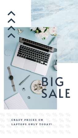 Cyber Monday Sale Working table with laptop Instagram Story Design Template
