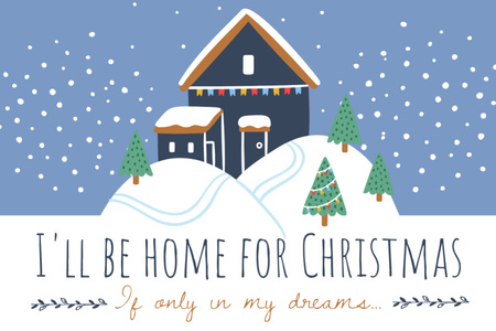 Encantador desejo de Natal com casa e árvores na neve Postcard 4x6in Modelo de Design