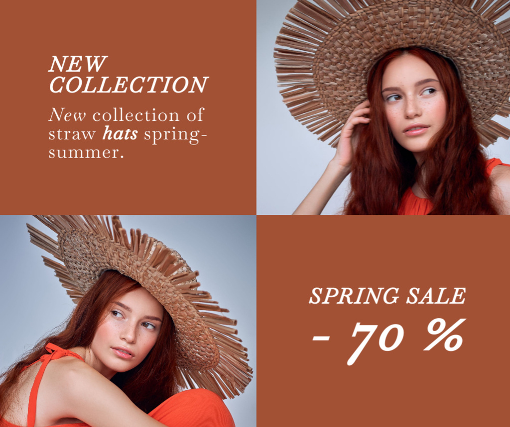 Szablon projektu Female Fashion Clothes Spring Sale with Woman in Hat Facebook
