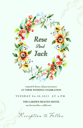 Wedding Event Announcement In Flowers Wreath Invitation 5.5x8.5in Design Template