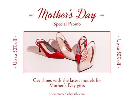 Template di design Annuncio di vendita per la festa della mamma con scarpe alla moda Thank You Card 5.5x4in Horizontal