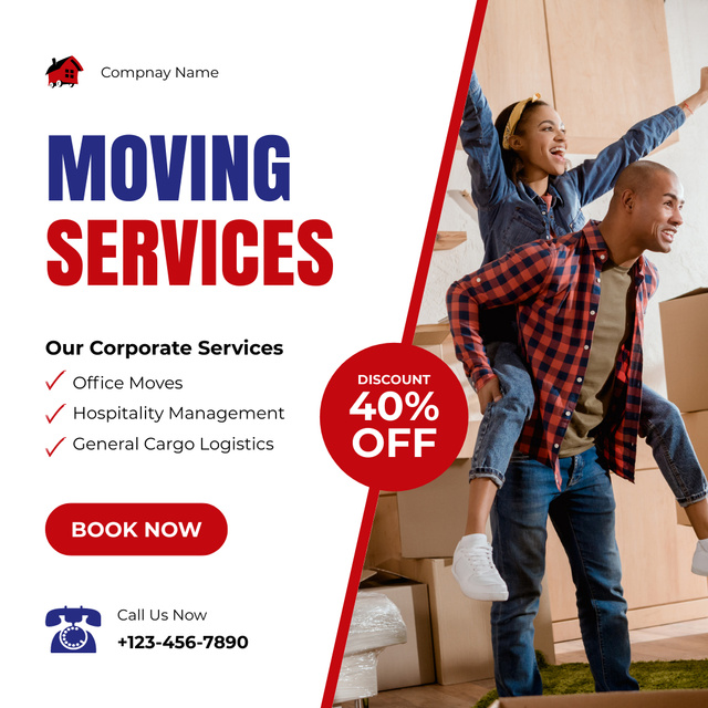 Platilla de diseño Discount on Moving Services with Happy Couple in New Home Instagram