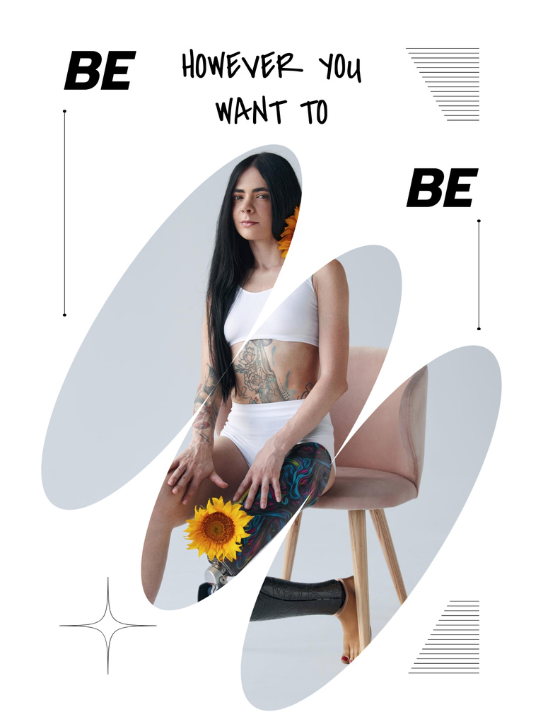 Template di design Self Love Inspiration with Beautiful Woman holding Sunflowers Poster US