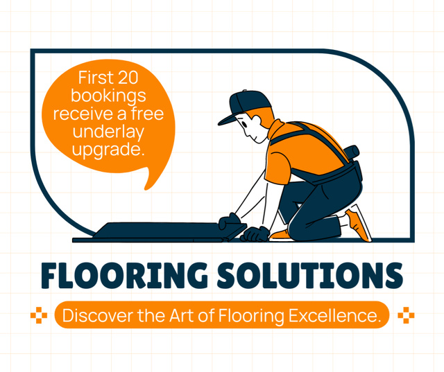 Flooring Solutions Ad with Repairman Facebook Modelo de Design