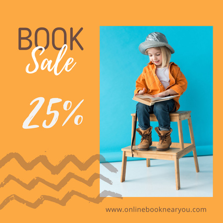 Book Sale Announcement with Little Cute Girl Instagram Design Template