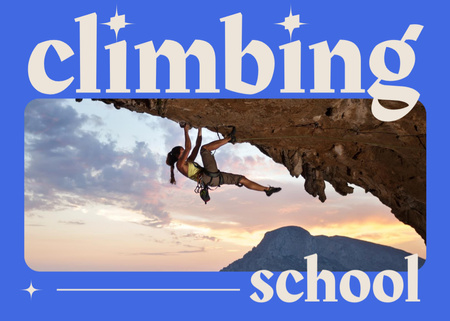 Professional Climbing School Ad In Blue Postcard 5x7in – шаблон для дизайну
