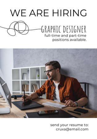Graphic Designer Vacancy Ad with Man Poster 28x40in Design Template