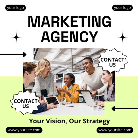 Plantilla de diseño de Equipo de trabajo en agencia de marketing. LinkedIn post 