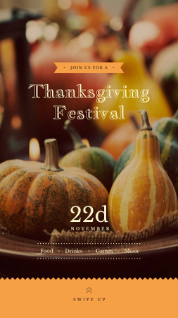 Ontwerpsjabloon van Instagram Story van Thanksgiving Festival kleine pompoenen voor decoratie