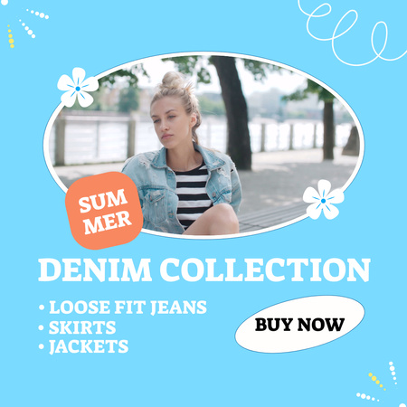 Awesome Denim Clothes Collection Offer In Summer Animated Post Design Template