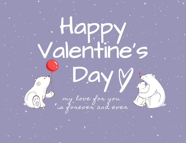 Valentine's Day Greetings with Cute Polar Bears in Love Thank You Card 5.5x4in Horizontal Design Template