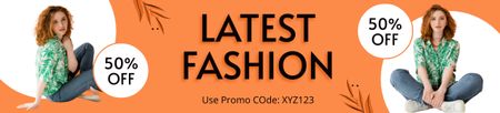 Ontwerpsjabloon van Ebay Store Billboard van Aankondiging van de nieuwste mode met kortingsaanbieding