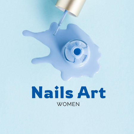 Manicure Services Offer with Blue Nail Polish Logo Design Template