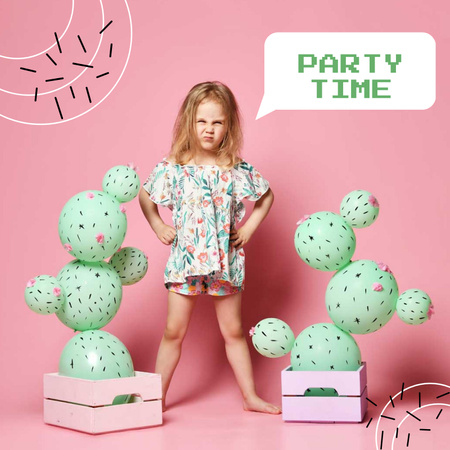 Party Announcement with Cute Little Girl Album Cover Πρότυπο σχεδίασης