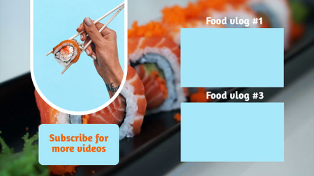 Plantilla de diseño de Vlog de comida con sushi y palillos YouTube outro 