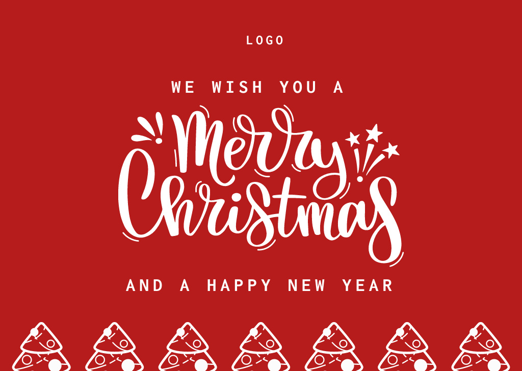 Christmas and New Year Wishes with Tree Pattern Postcard Šablona návrhu