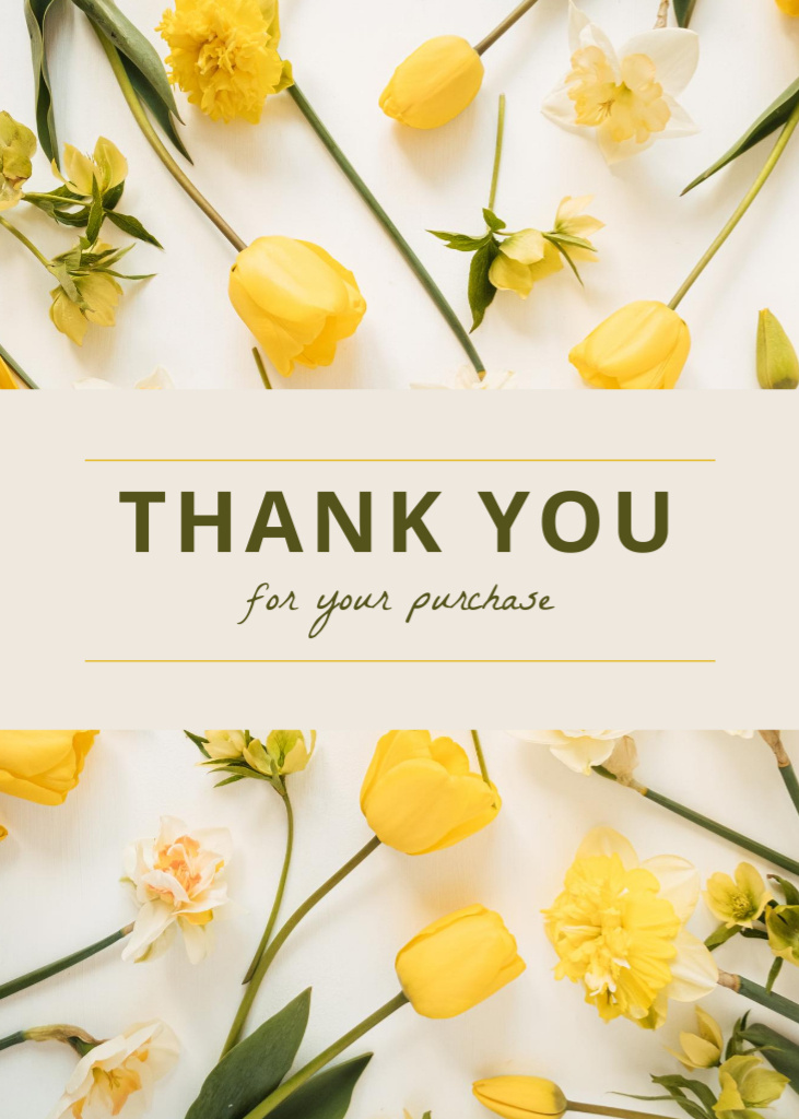 Thankful Text With Yellow Tulips And Daffodils Postcard 5x7in Vertical Design Template