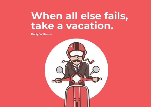 Plantilla de diseño de Vacation Quote Man on Motorbike in Red Postcard 