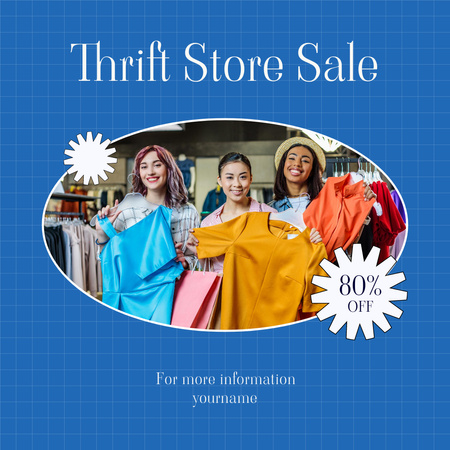 Women at thrift store sale blue Instagram Design Template
