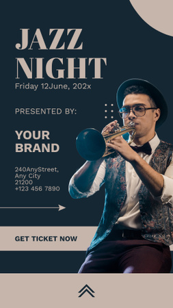 Plantilla de diseño de Anuncio de la noche de jazz con músico Instagram Story 