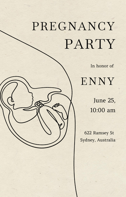 Pregnancy Party Announcement With Baby In Belly Invitation 4.6x7.2in Šablona návrhu