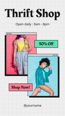 Thrift Shop värikäs kollaasi alennuksella Instagram Story Design Template