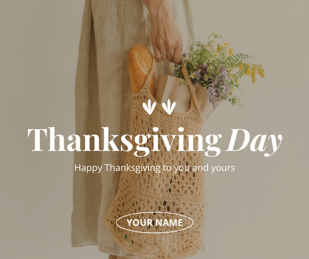 Ontwerpsjabloon van Facebook van Vrouw met boodschappentas op Thanksgiving