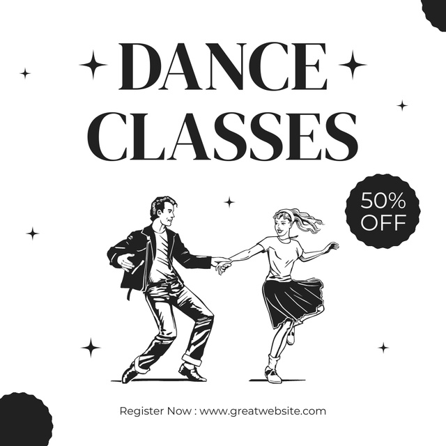 Dance Classes Discount with Sketch of Two Dancers Instagram Modelo de Design