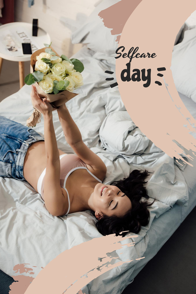 Selfcare Day Inspiration with Woman in Bed Pinterestデザインテンプレート