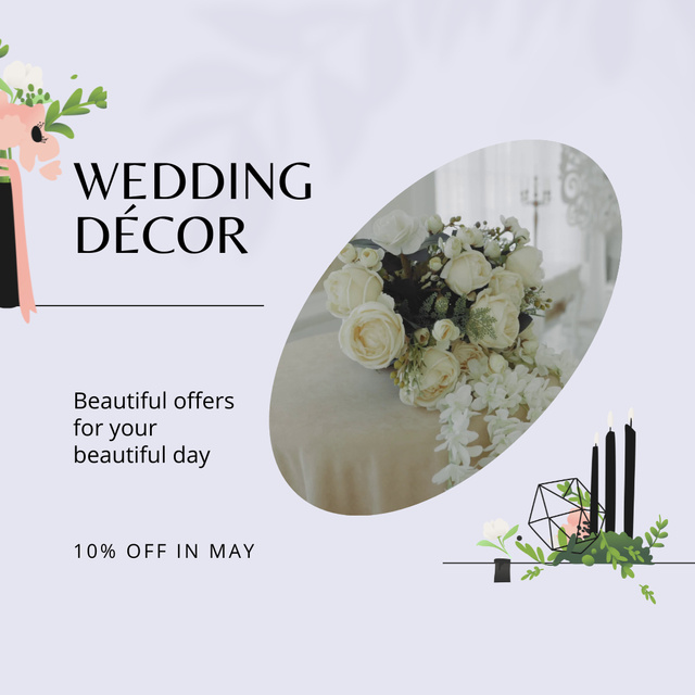 Wedding Décor Sale Offer With Roses Animated Postデザインテンプレート