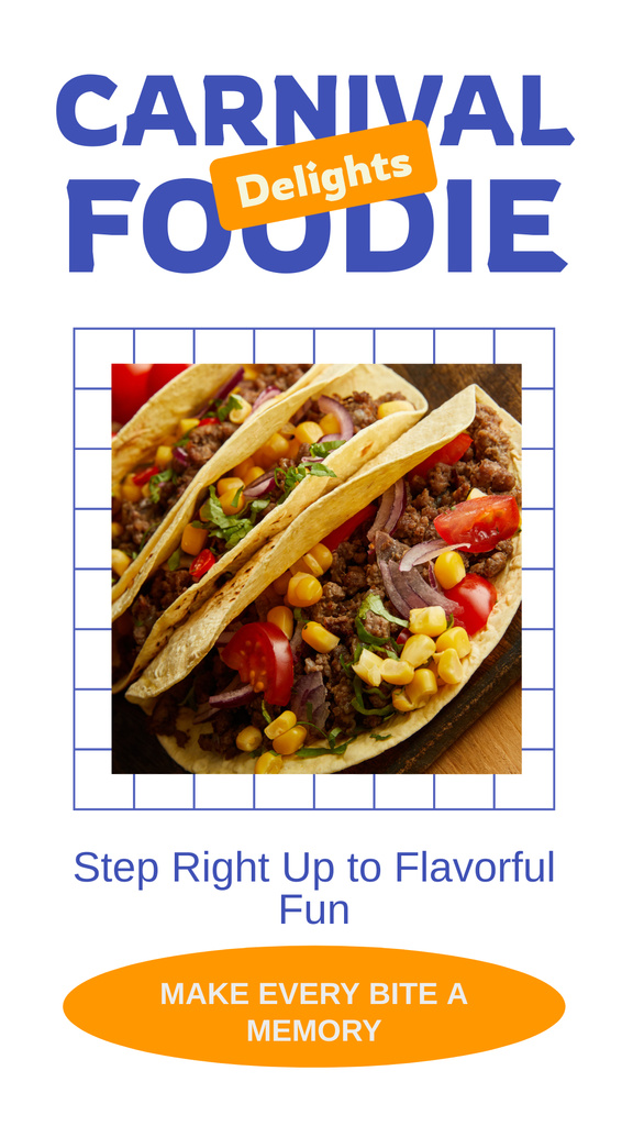 Foodie Carnival Announcement With Yummy Tacos Instagram Story Modelo de Design