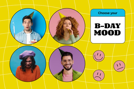 Blissful Birthday Holiday Celebration With Emoji Mood Board Design Template