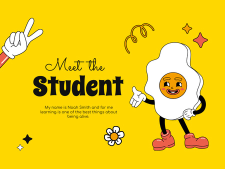Funny Back to School Announcement With Egg Character Presentation Design Template