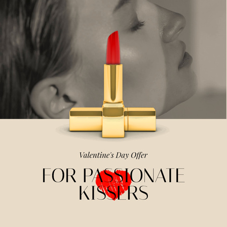 Plantilla de diseño de Valentine's Day Offer Woman with Red Lipstick Animated Post 