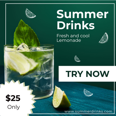 Cooling Lemonade with Ice and Lime Instagram Tasarım Şablonu